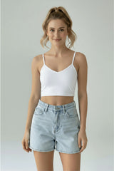 V Yaka Dalgıç Kumaş Kısa Crop