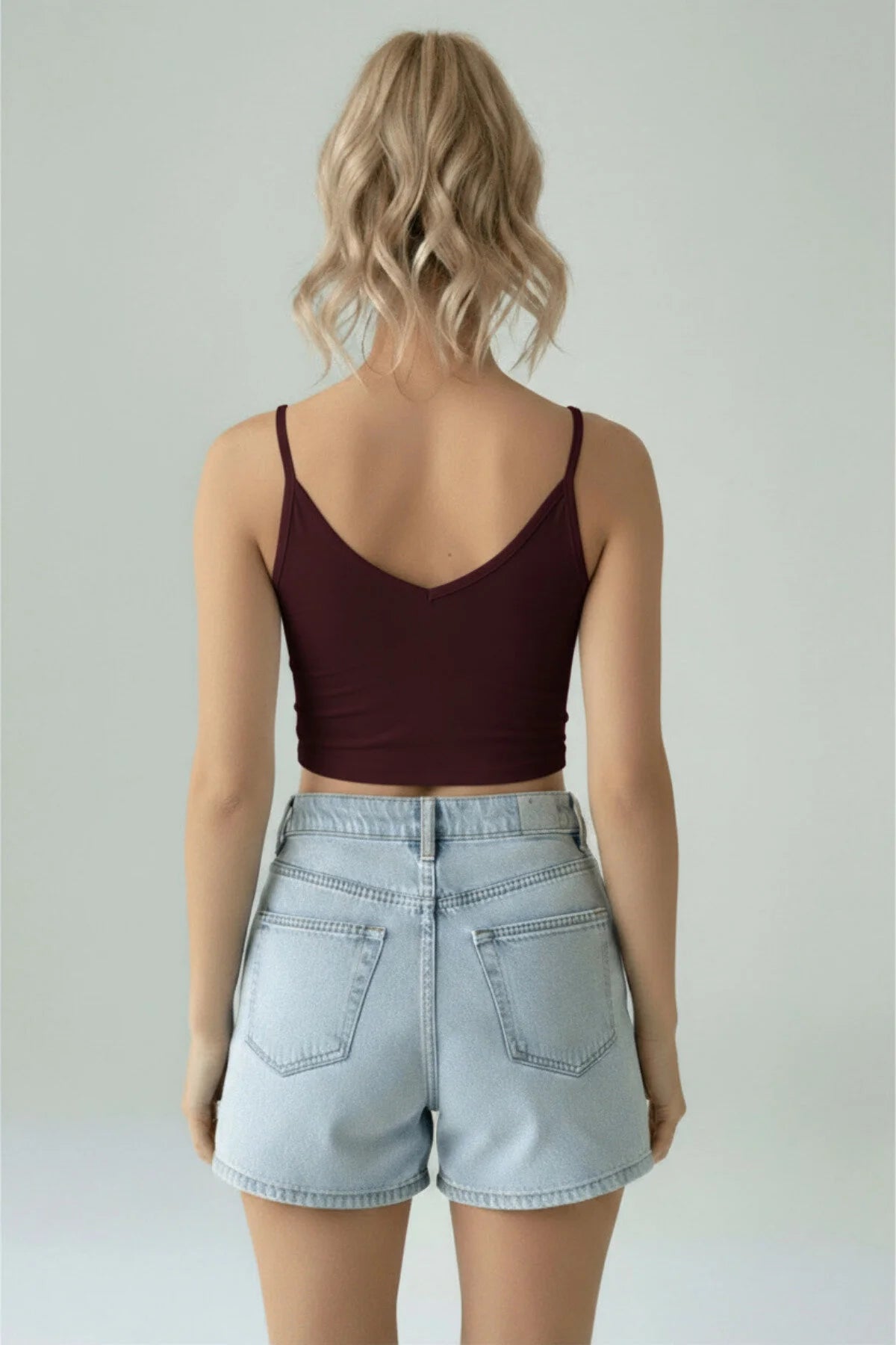 V Yaka Dalgıç Kumaş Kısa Crop