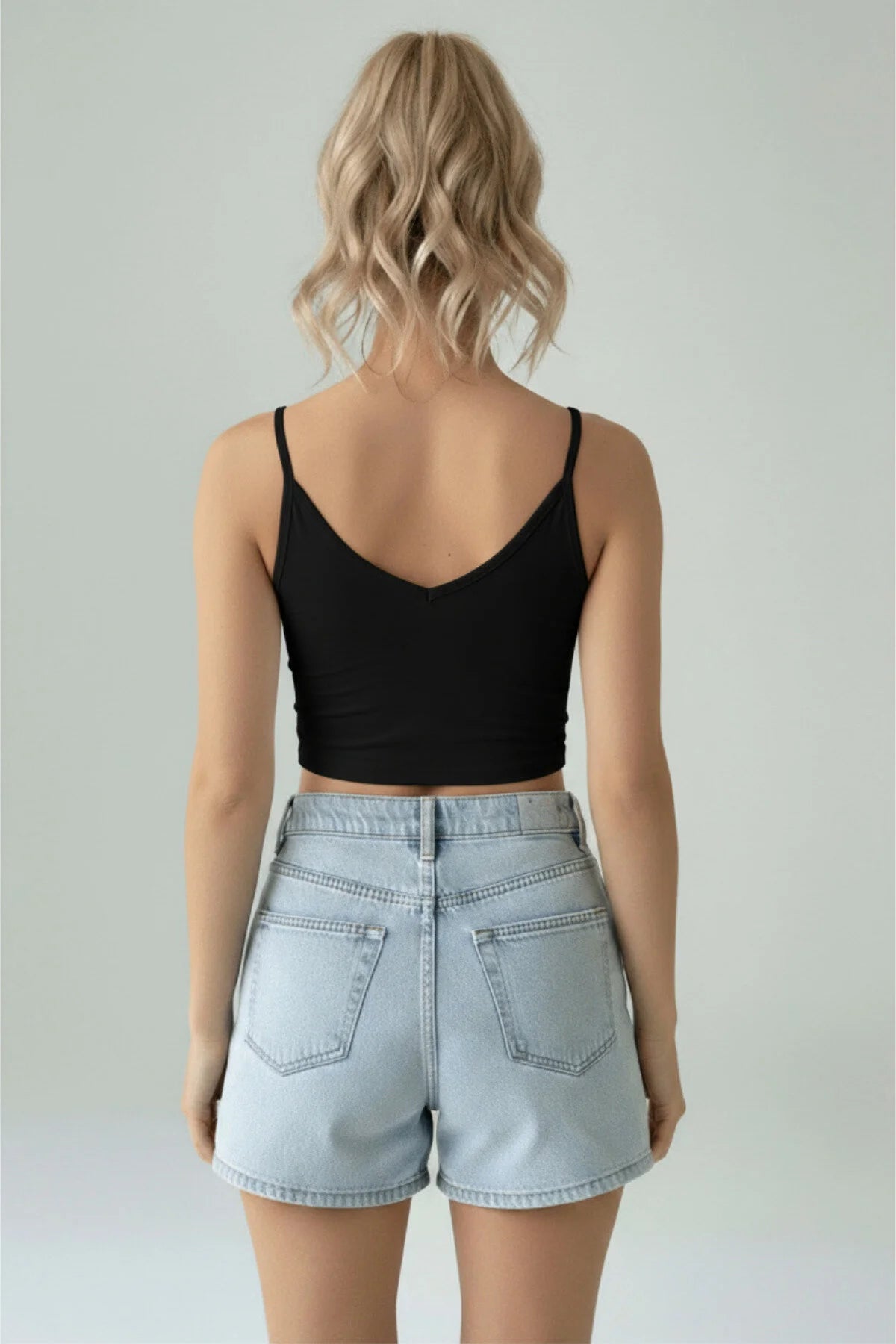 V Yaka Dalgıç Kumaş Kısa Crop