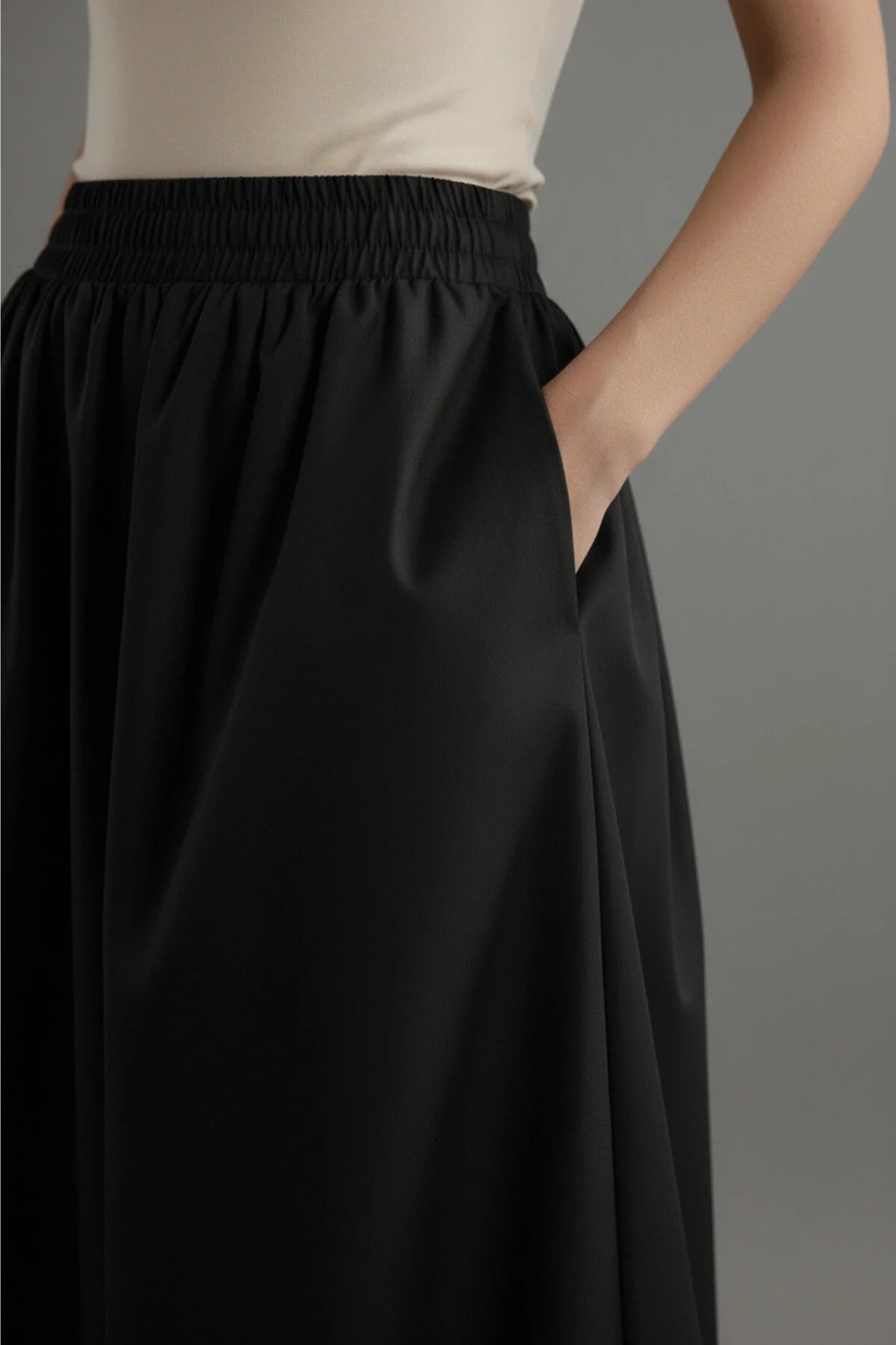 Standart Beden Fileto Cepli Poplin Kumaş Uzun Etek Astarsız 90 CM