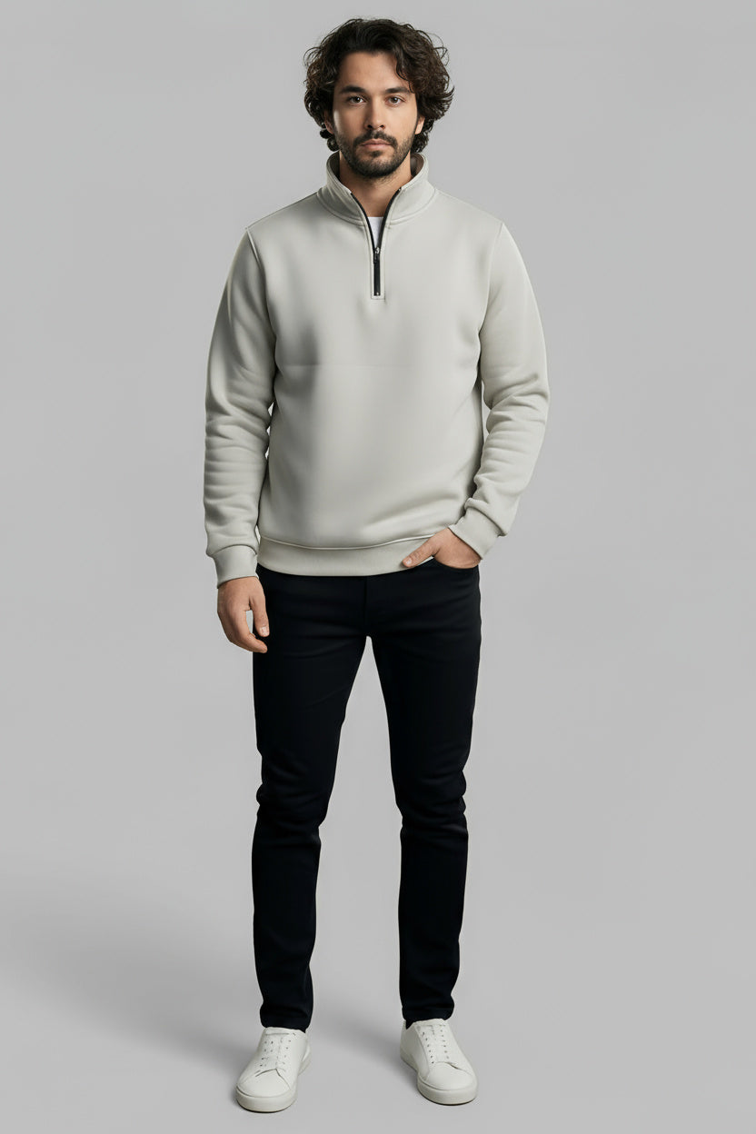 3 İplik Erkek Standart Fit Normal Kesim Içi Polarlı Dik Bato Yaka Pamuklu Sweatshirt