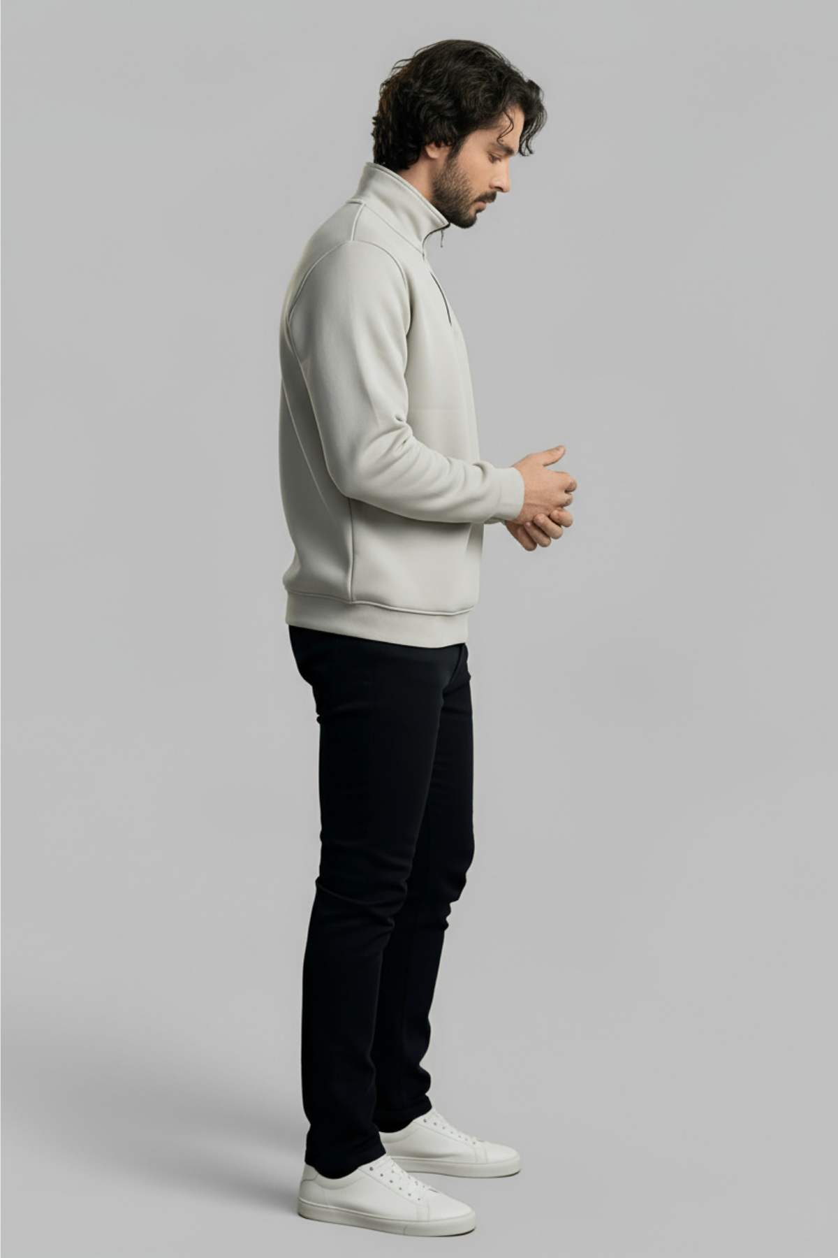 3 İplik Erkek Standart Fit Normal Kesim Içi Polarlı Dik Bato Yaka Pamuklu Sweatshirt