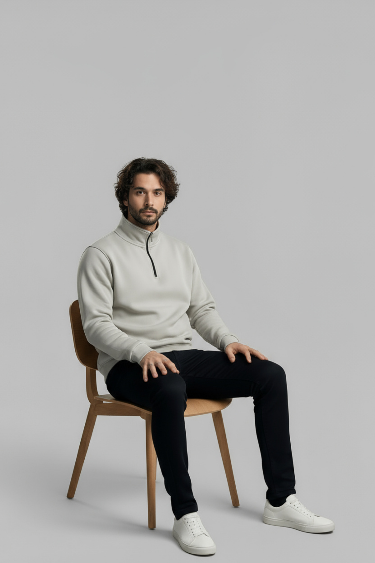3 İplik Erkek Standart Fit Normal Kesim Içi Polarlı Dik Bato Yaka Pamuklu Sweatshirt