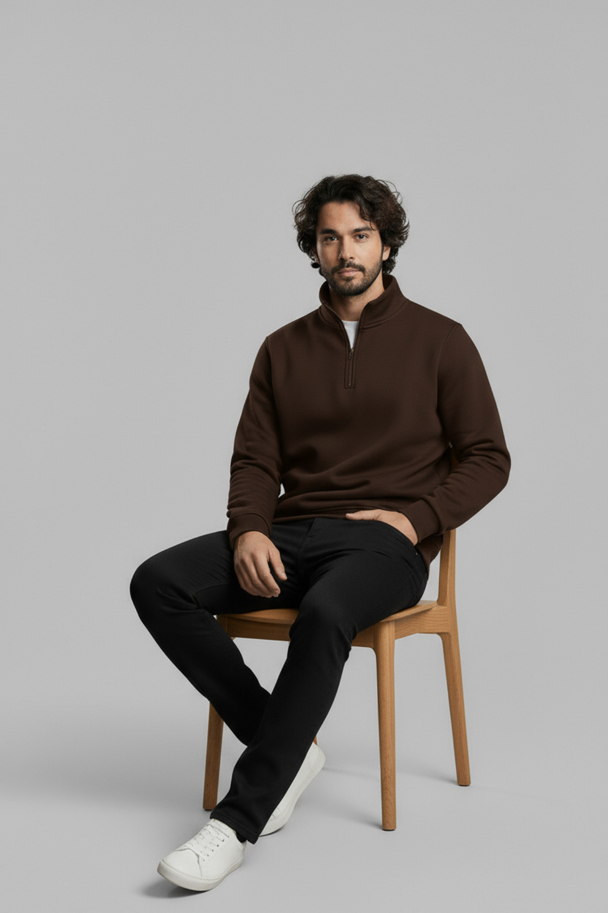 3 İplik Erkek Standart Fit Normal Kesim Içi Polarlı Dik Bato Yaka Pamuklu Sweatshirt