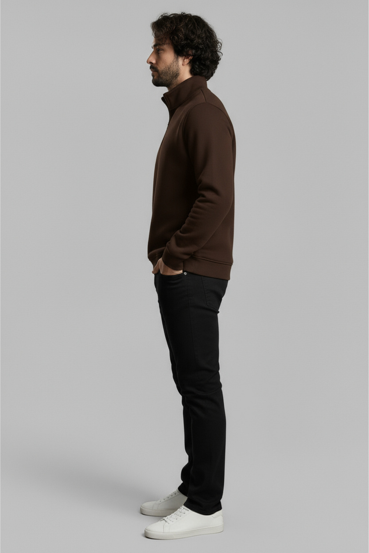 3 İplik Erkek Standart Fit Normal Kesim Içi Polarlı Dik Bato Yaka Pamuklu Sweatshirt