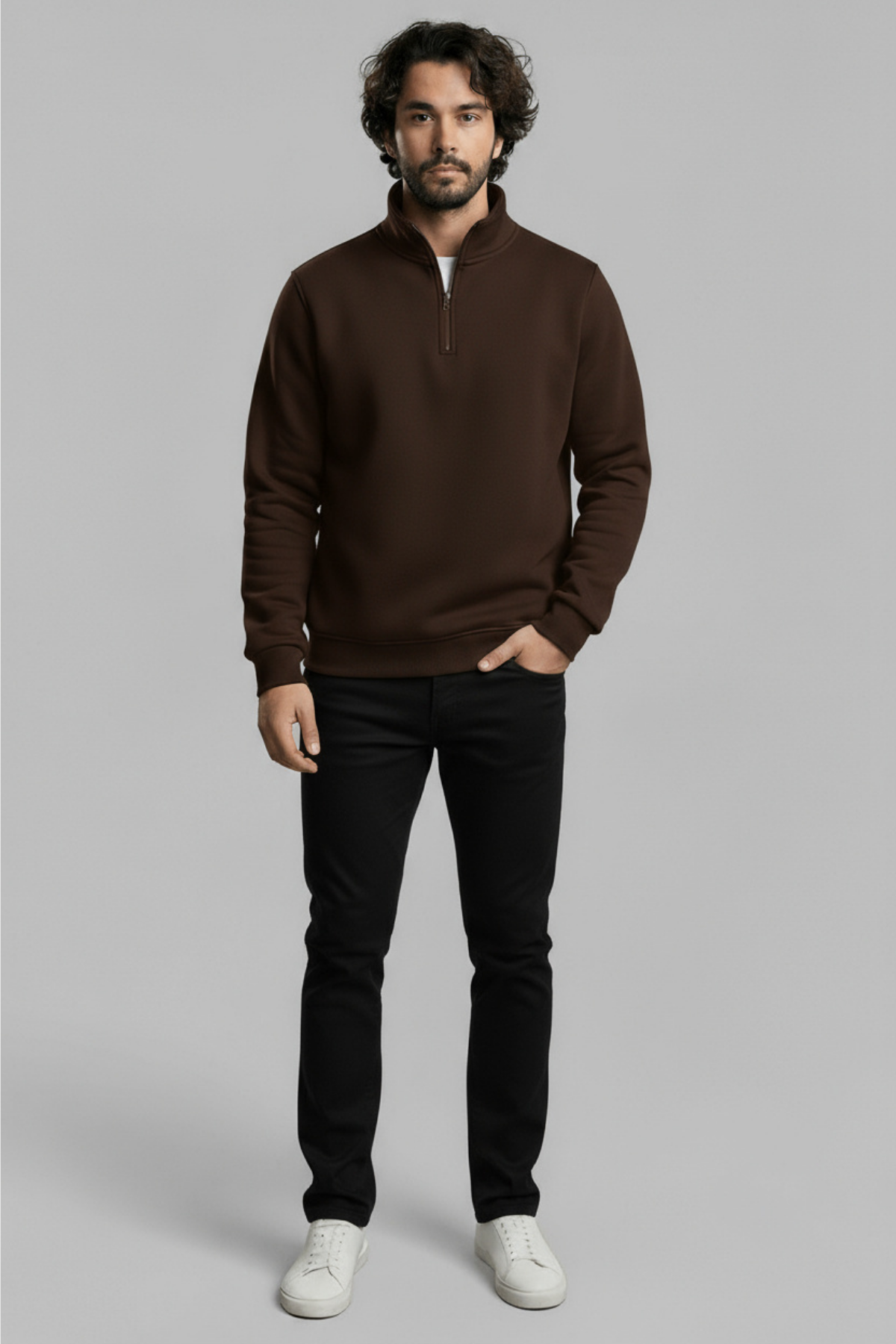 3 İplik Erkek Standart Fit Normal Kesim Içi Polarlı Dik Bato Yaka Pamuklu Sweatshirt
