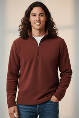 Balıkçı Yaka Tok Kumaş Kışlık Polar Yarım Fermuarlı Sweatshirt