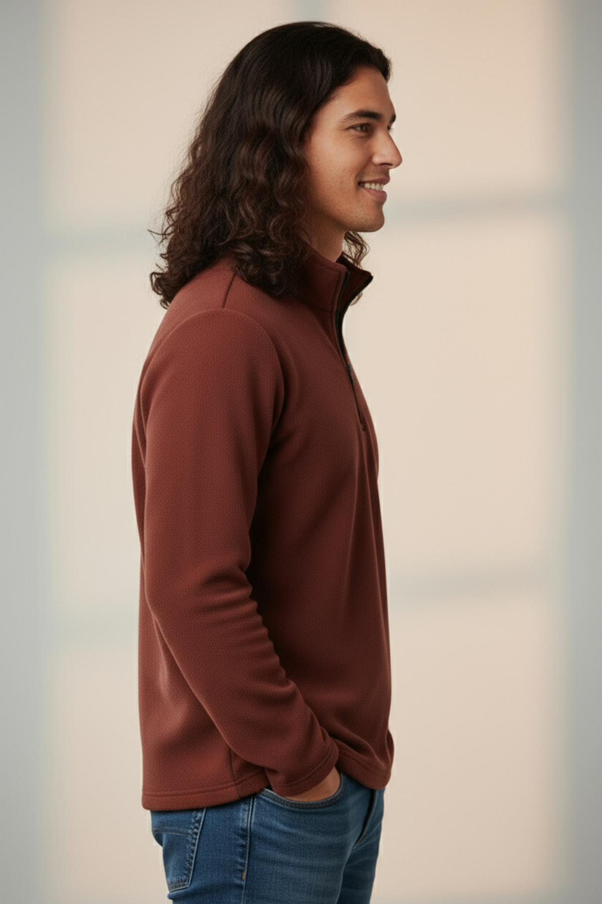 Balıkçı Yaka Tok Kumaş Kışlık Polar Yarım Fermuarlı Sweatshirt