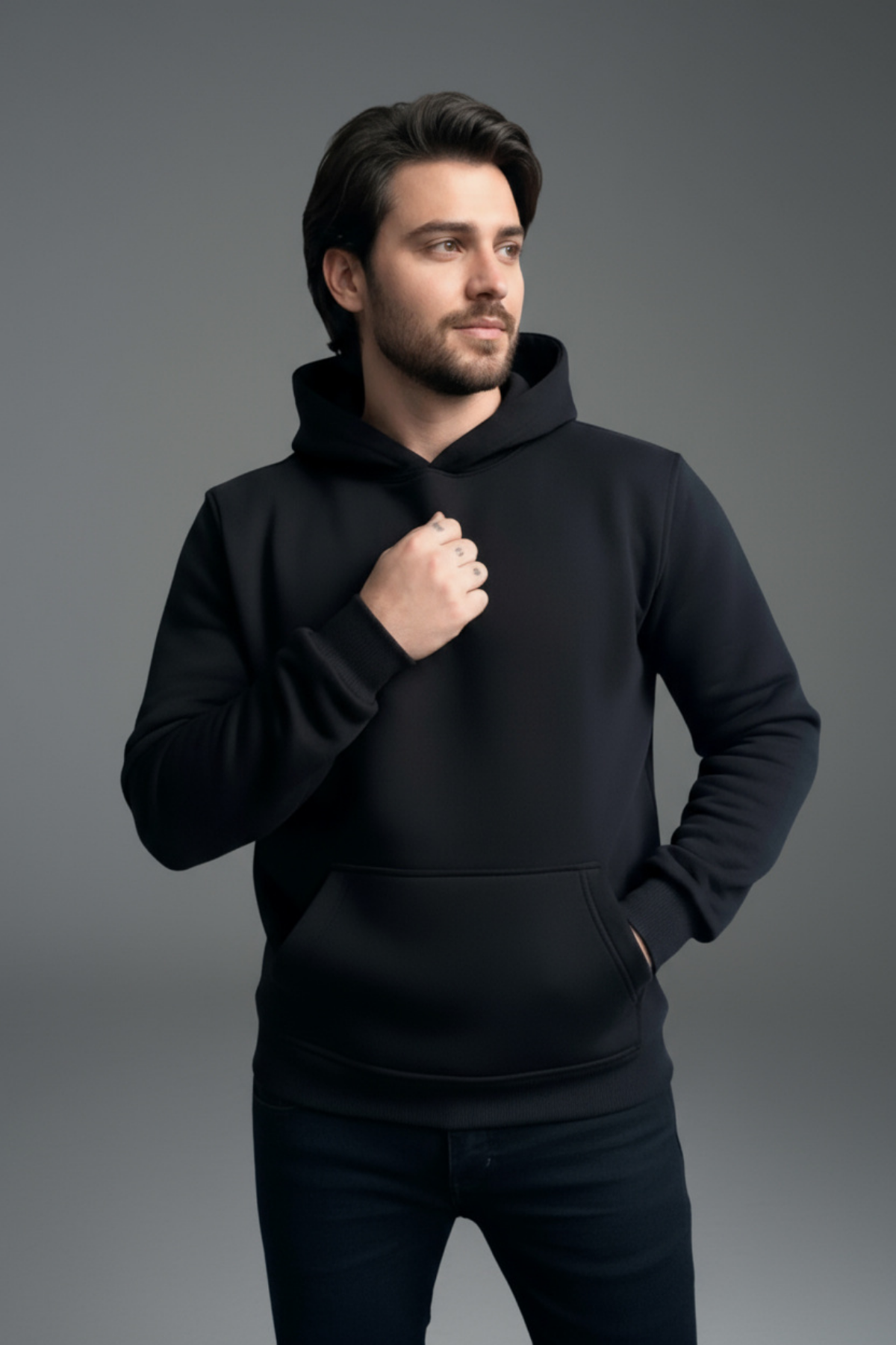Erkek Yumusaçık Kumaşlı Kapüşonlu Regular Fit İçi Polarlı 3 İplik Kanguru Cepli Pamuklu Sweatshirt