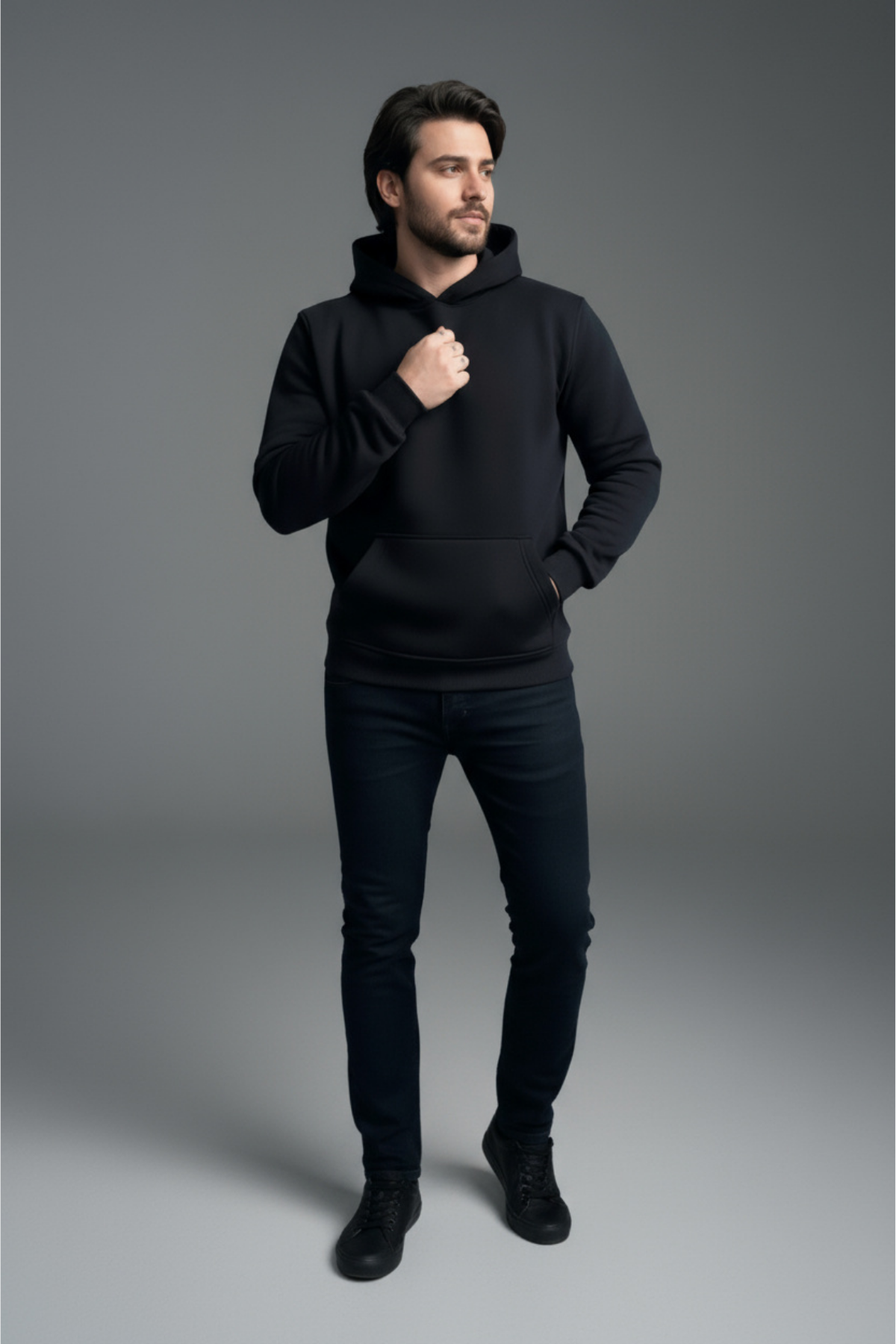 Erkek Yumusaçık Kumaşlı Kapüşonlu Regular Fit İçi Polarlı 3 İplik Kanguru Cepli Pamuklu Sweatshirt