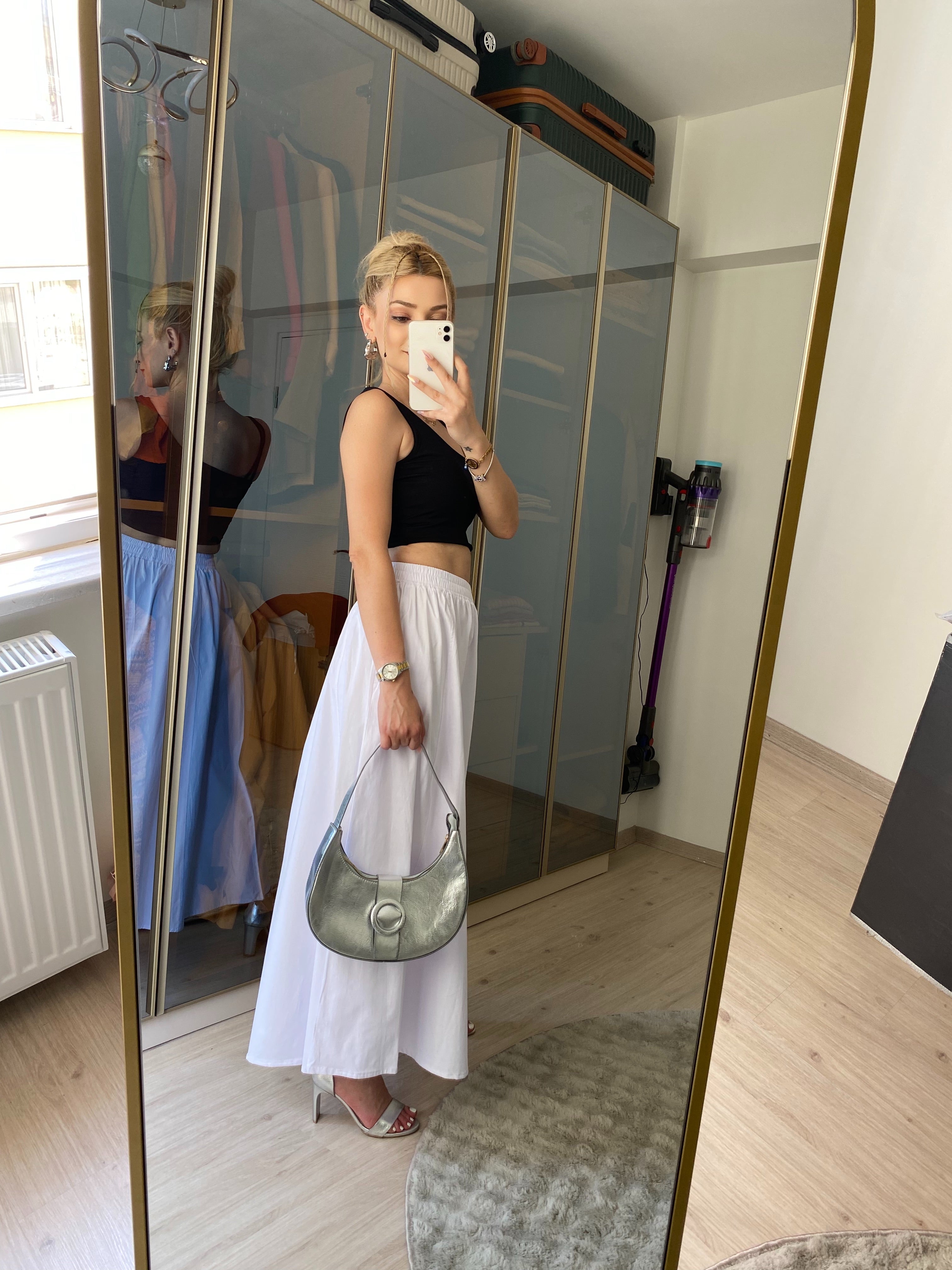 Standart Beden Fileto Cepli Poplin Kumaş Uzun Etek Astarsız 90 CM