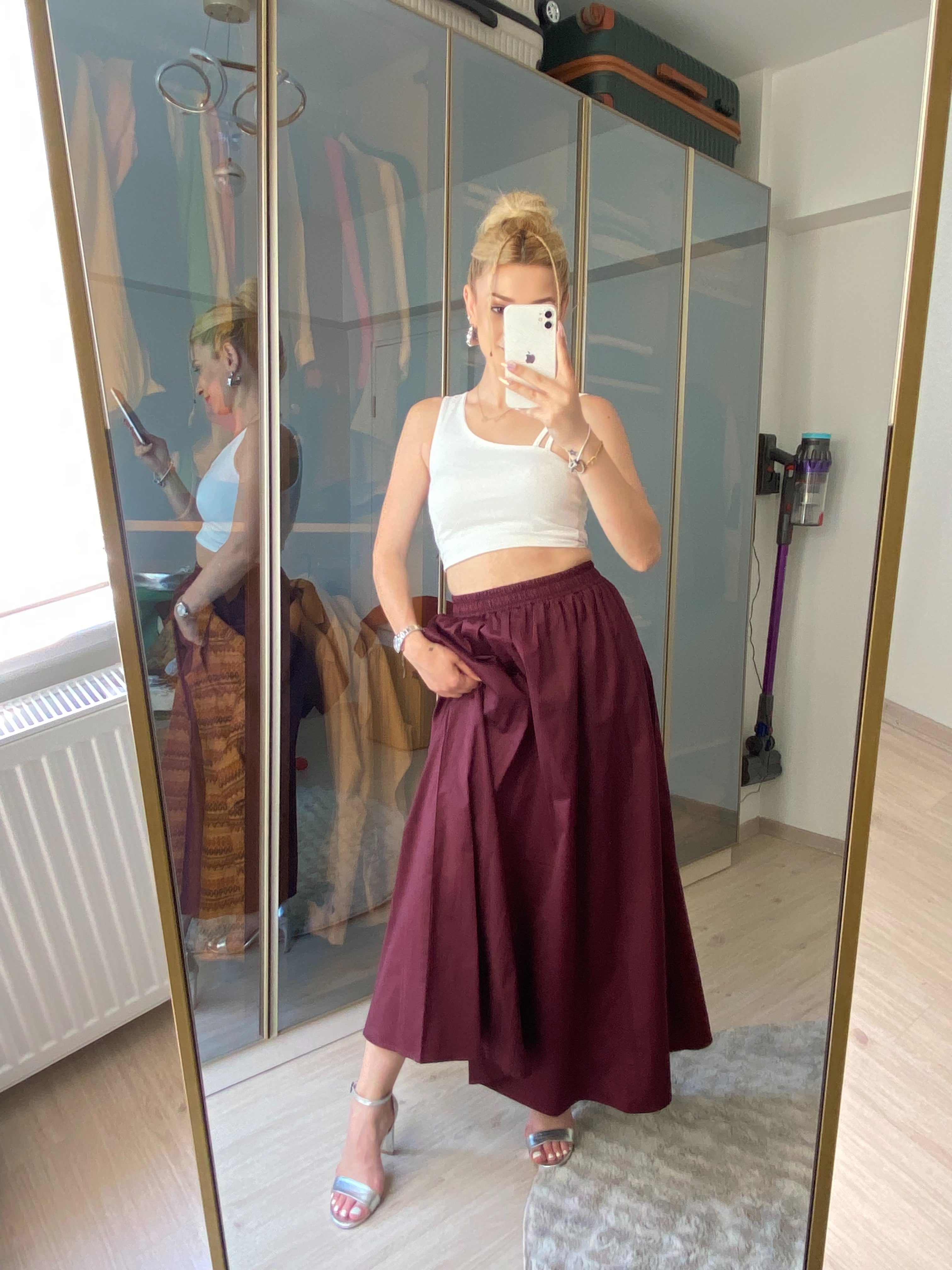 Standart Beden Fileto Cepli Poplin Kumaş Uzun Etek Astarsız 90 CM