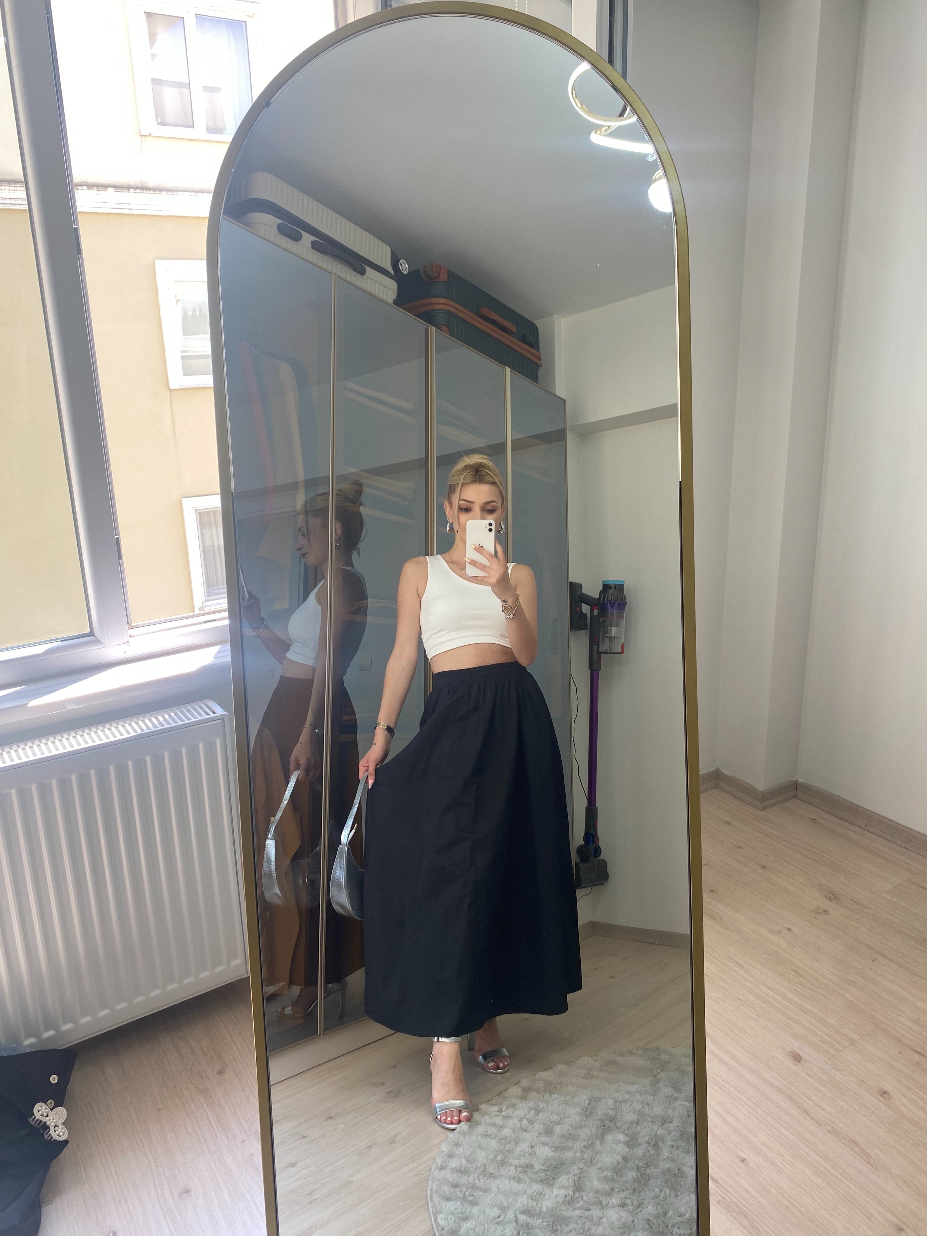 Standart Beden Fileto Cepli Poplin Kumaş Uzun Etek Astarsız 90 CM