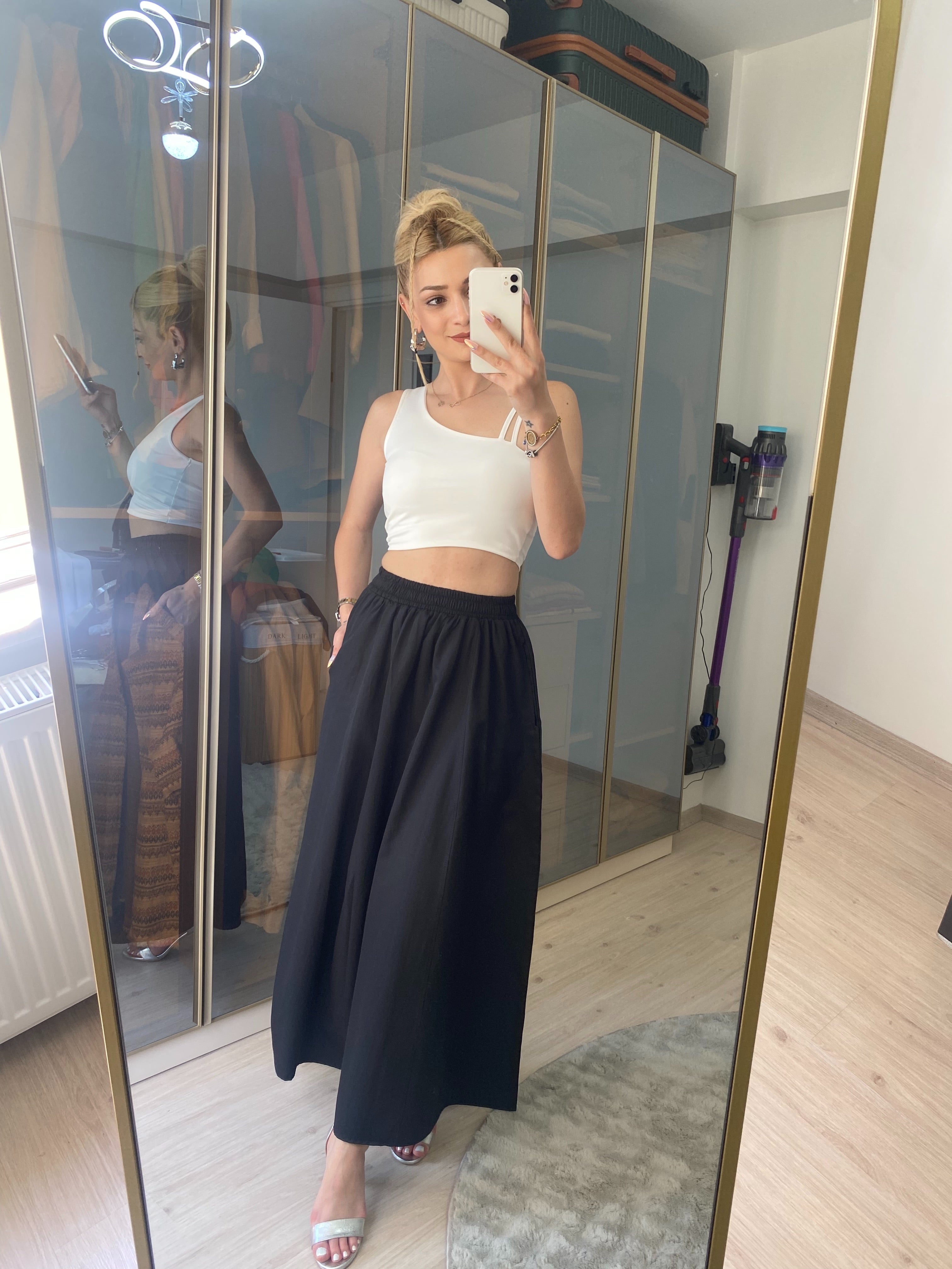 Standart Beden Fileto Cepli Poplin Kumaş Uzun Etek Astarsız 90 CM