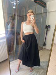 Standart Beden Fileto Cepli Poplin Kumaş Uzun Etek Astarsız 90 CM
