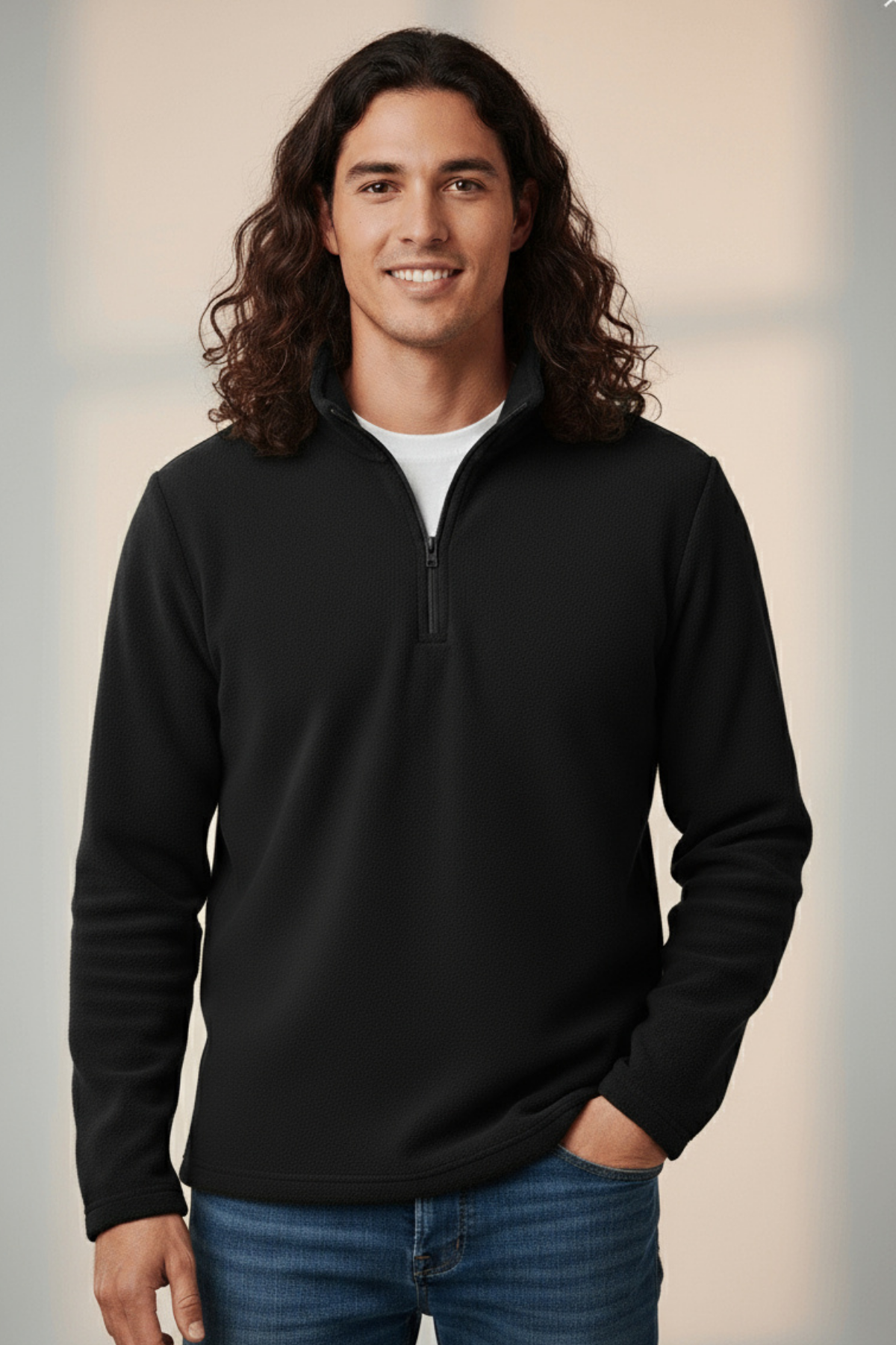Balıkçı Yaka Tok Kumaş Kışlık Polar Yarım Fermuarlı Sweatshirt