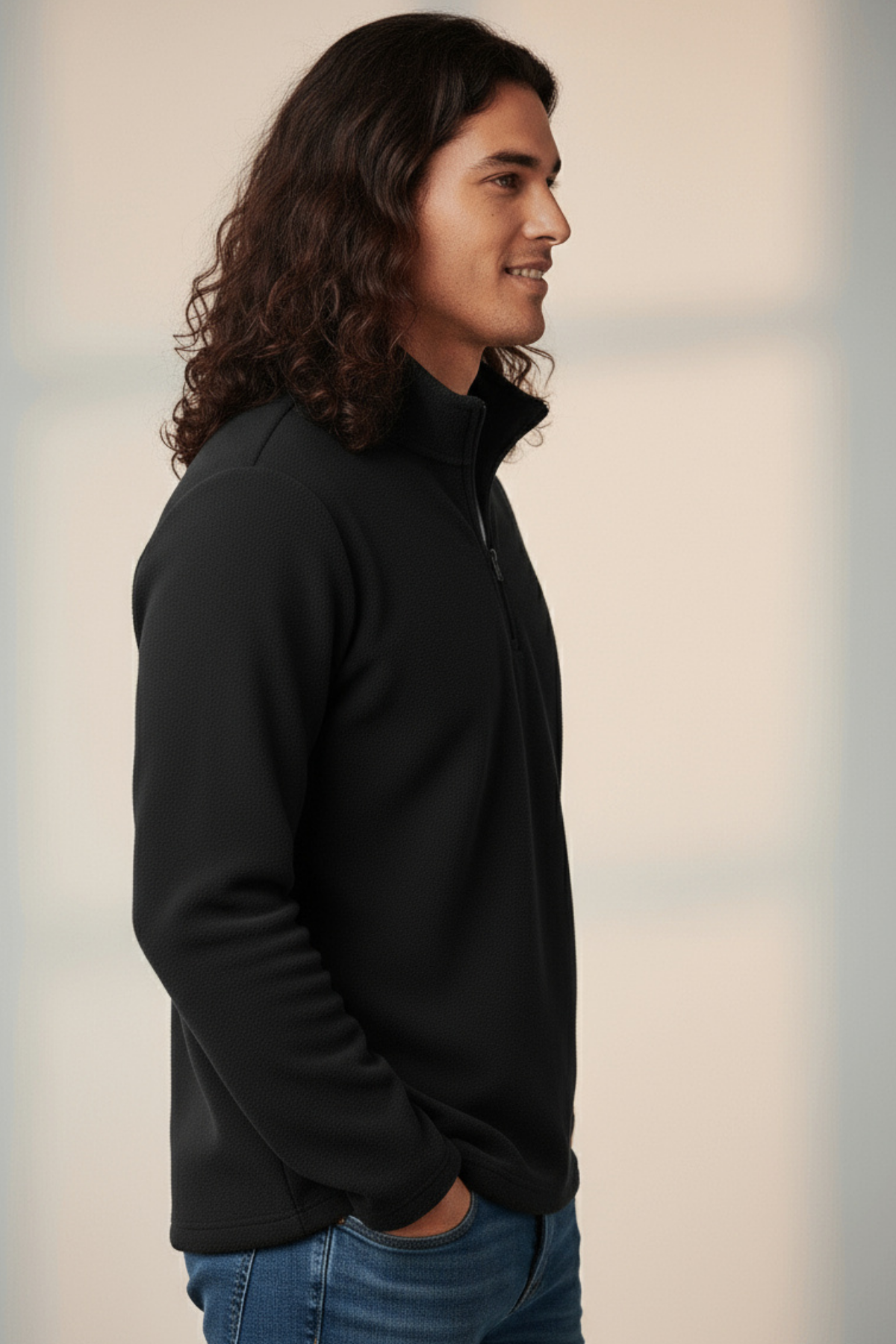 Balıkçı Yaka Tok Kumaş Kışlık Polar Yarım Fermuarlı Sweatshirt